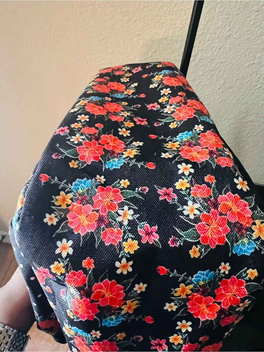 Jansport Superbreak Floral Backpack Black with Red & Pink Floral Accents
